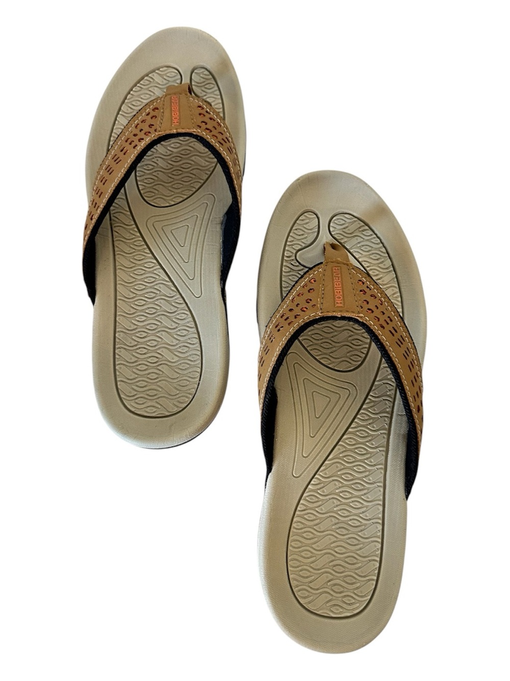 Hobibear Men's Brown Cushioned Thong Sandals with Perforated Strap Size 9